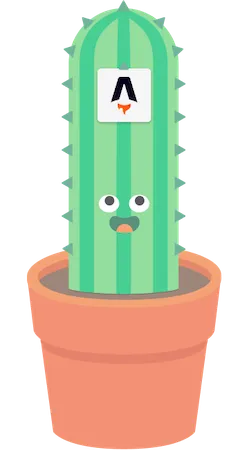 A cartoon cactus looking at the 'Astro.build' logo